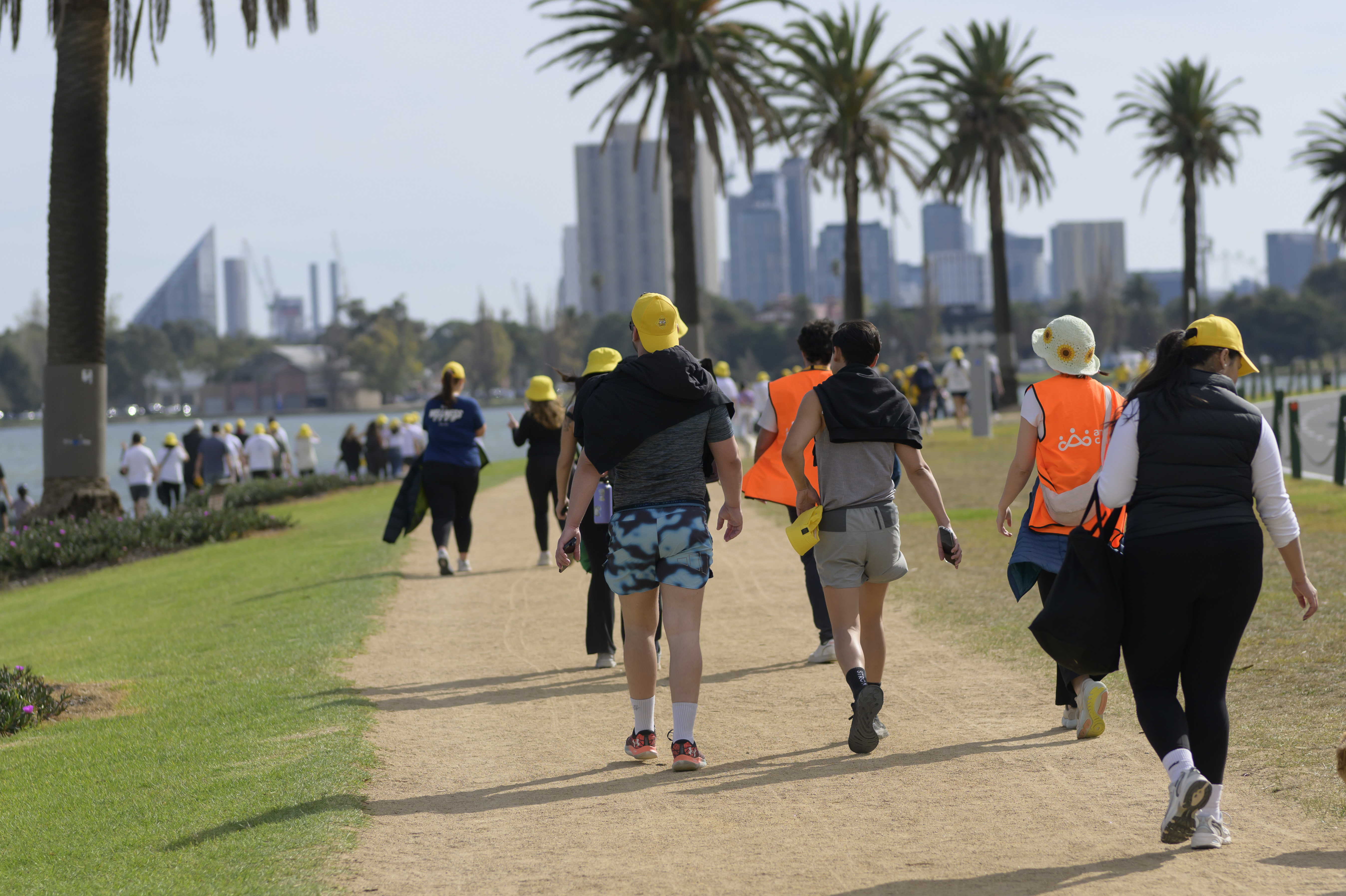 Participants walking together in Melbourne during Shine a Light on Road Safety 2025
