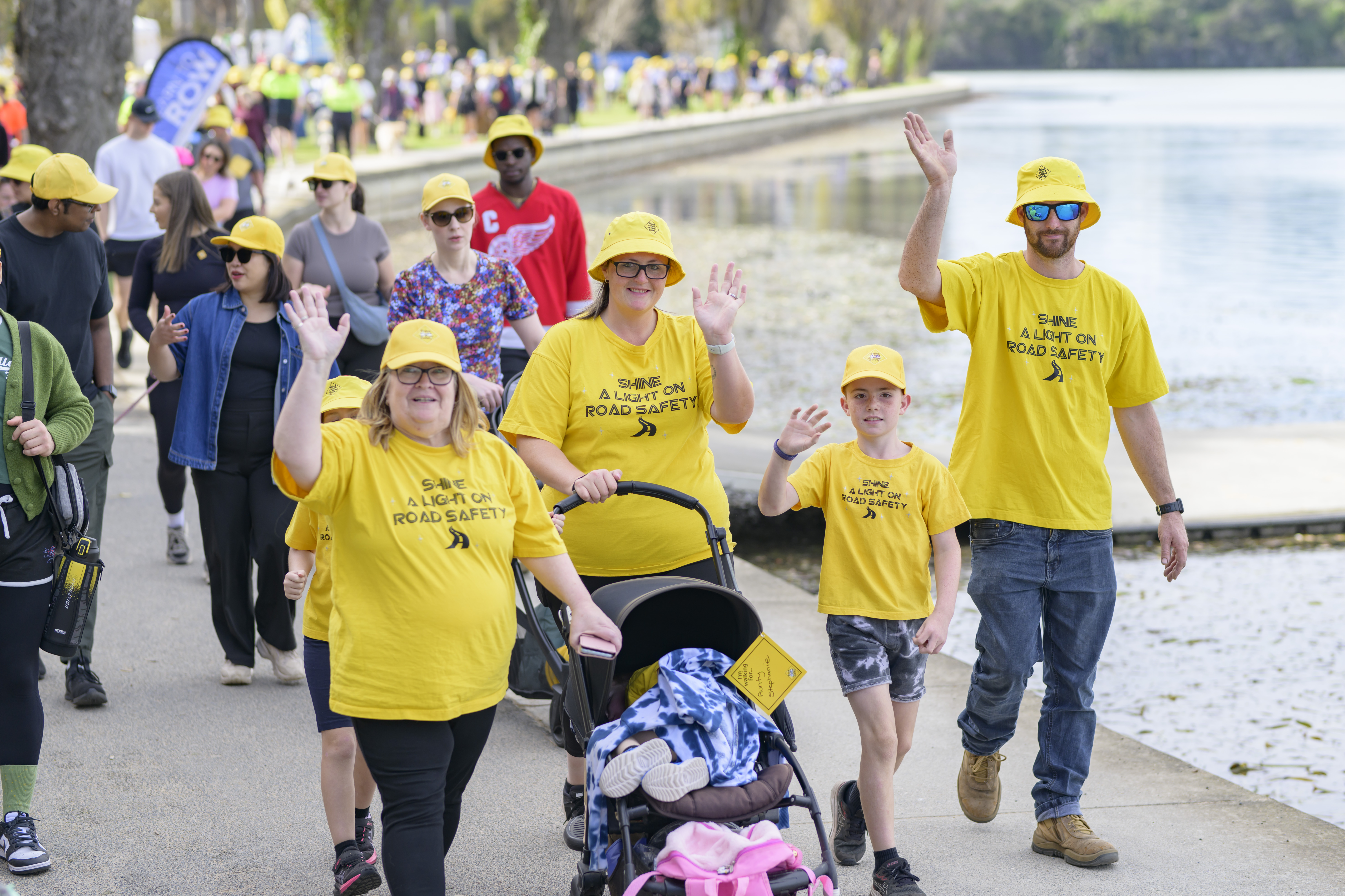Participants walking together in Melbourne during Shine a Light on Road Safety 2025